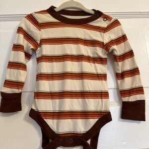 Goumi Baby Brown & Orange Striped Long Sleeve Onesie